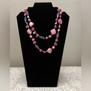 Vtg Coastal Pink Dyed Abalone Shell Necklace
